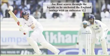  ?? ?? Joe Root scores through the legside as he anchored the England innings with an unbeaten 122