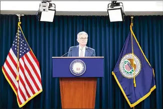  ?? (AP) ?? In this file photo, Federal Reserve Chair Jerome Powell speaks during a news conference to discuss an announceme­nt from the Federal Open Market Committee, in Washington.