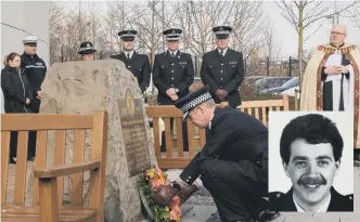  ??  ?? Northumbri­a Police holding a memorial service to mark the 25th anniversar­y of the death on duty of Sgt Bill Forth, inset, from Sunderland.