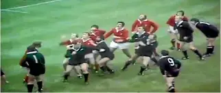  ?? PHOTO: YOUTUBE ?? Andy Haden dives from a lineout and into infamy during a controvers­ial All Blacks test against Wales in 1978.