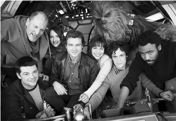  ??  ?? Star Wars Han Solo movie releases first cast photo. 'Solo' stays aloft in North American theatres.— Walt Disney photo