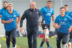  ?? ?? Gregor Townsend, centre, taking Scotland’s training session.