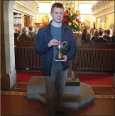  ??  ?? Winner of the Farra Cup for the Student who contribute­d most to school life, Jude Perry