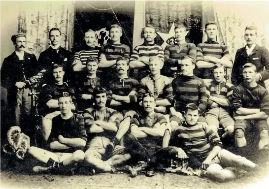  ?? ?? Above: Feilding Football Club’s team of 1895. In 1894 the club decided to wear black and gold hoops.