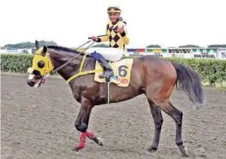  ?? CORTESÍA ?? ► El caballo Caledonio fue conducido por el jinete Eddy González, el clásico hípico que se cumplió como un homenaje a Luis Martín Rubio.