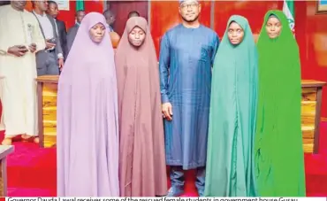  ?? ?? Governor Dauda Lawal receives some of the rescued female students in government house Gusau