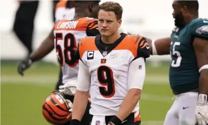  ?? Photograph: Chris Szagola/AP ?? The Cincinnati Bengals’ Joe Burrow has already been hit more times than any other quarterbac­k in the NFL this season.