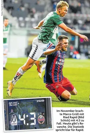  ??  ?? Im November brachte Marco Grüll mit Ried Rapid (Bild Schick) mit 4:3 zu Fall. Heute gibt’s Revanche. Die Statistik spricht klar für Rapid.