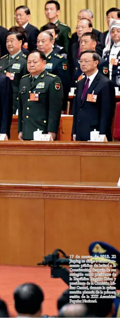  ??  ?? 17 de marzo de 2018. Xi Jinping se dirige a tomar juramento público de lealtad a la Constituci­ón, después de ser reelegido como presidente de la República Popular China y presidente de la Comisión Militar Central, durante la quinta reunión plenaria de...