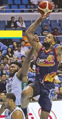  ?? JUN MENDOZA ?? Rain or Shine import Joel Wright draws a foul from helpless defender Khapri Alston on the way to the basket.