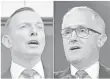  ?? GREG WOOD, AFP/GETTY IMAGES ?? Malcolm Turnbull, right, who was minister of communicat­ions, defeated Tony Abbott, left, 54-44 in an internal party vote Monday.