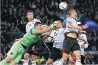  ?? Reuters ?? Albania’s Thomas Strakosha, Berat Djimsiti and Rey Manaj in action during the Nations League. —