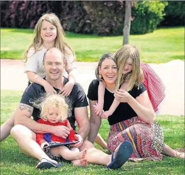  ?? Pictures: Rodney Braithwait­e ?? Educators: Bourchier St Primary School teachers Matthew and Lara Mollison with children Kenzie, 9, Violet, 5, and Alvey, 3.