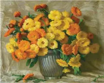  ??  ?? Joseph Henry Sharp (1859-1953), Marigold-calendula, ca. 1935, oil on canvas. Gift of Lore Thorpe in memory of Kathryn V. Thorpe, 2018.