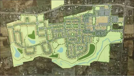  ?? EVAN BRANDT — MEDIANEWS GROUP ?? As currently proposed, the New Hanover Town Center would construct 793 homes and apartments and 170,000 square feet of commercial space on 209 acres bounded by Swamp Pike, Route 663 and Township Line Road.