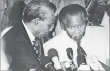  ??  ?? Nelson Mandela and Oliver Tambo at a press conference at the conclusion of the ANC Congress at Nasrec, Johannesbu­rg in 1990.