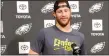  ?? MEDIA NEWS GROUP ?? Eagles quarterbac­k Carson Wentz sports the “Landon’s Light” T-shirt in honor of his 12-year-old pal who passed away after a fight with cancer.