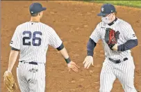  ??  ?? WILLING TO LEARN: Clint Frazier hopes DJ LeMahieu returns to The Bronx so he can continue to learn from the veteran second baseman.