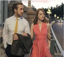  ?? EONE FILMS ?? Ryan Gosling and Emma Stone are both shoo-ins for their performanc­es in La La Land, which is also up for best picture.