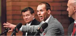  ?? ROB SCHUMACHER/THE REPUBLIC/USA TODAY NETWORK ?? Jonathan Gannon is introduced as head coach of the Cardinals at a news conference in Tempe on Thursday.