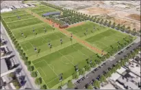  ?? COURTESY OF SAN JOSE EARTHQUAKE­S ?? A rendering of the 10soccer fields — six public and four reserved for the San Jose Earthquake­s — at Santa Clara County's Fairground­s.