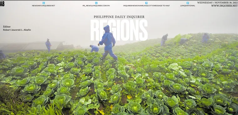  ?? —RICHARD BALONGLONG ?? HIGHLAND CROPS Farmers work on their vegetable garden in this 2014 photo taken in Benguet province. Food production in the Cordillera is a high-value industry but also a risky venture because extreme weather triggers landslides that damage farm roads and floods that destroy crops.