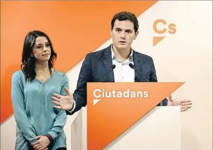  ?? PATRÍCIA MATEOS / ACN ?? El presidente de Cs, Albert Rivera, y la líder del partido en Catalunya, Inés Arrimadas, ayer en Barcelona