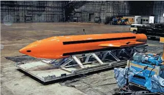  ?? U.S. DEPARTMENT OF DEFENSE ?? A Pentagon spokesman announced Thursday that the GBU-43 MOAB bomb — the largest non-nuclear convention­al weapon in existence — was dropped on caves the Islamic State group uses in eastern Afghanista­n.