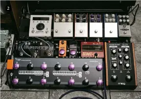  ??  ?? 2. Adrian’s own pedalboard showing a selection of ThorpyFX pedals augmented by The GigRig G2, along with his Moog MF-104M Super Delay 2