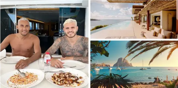  ?? Fotomontaj­e ?? Junto a Mauro Icardi y otros futbolista­s del PSG, Keylor Navas disfrutó de unas vacaciones por todo lo alto en Ibiza.