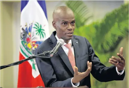  ?? REUTERS ?? Haiti’s President Jovenel Moise, seen here speaking during a news conference in Port-au-Prince on March 2, 2020, was assassinat­ed by gunmen in his home early Wednesday morning.