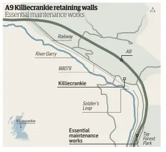  ??  ?? Speed limit will be reduced to 50mph during the works at Killiecran­kie.