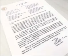  ?? — Reuters photo ?? Barr’s letter to uS lawmakers stating that the investigat­ion by Mueller has been concluded and that Mueller has submitted his report to the Attorney-General is seen in Washington, uS.