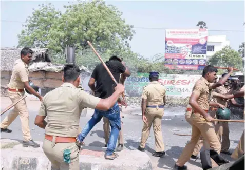  ??  ?? Police clash with protesters in Thoothukud­i during a protest rally held to demand the closure of a copper factory due to pollution concerns. — AFP