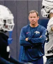  ?? Jim Michaud/Hearst Connecticu­t Media ?? UConn football coach Jim Mora during an August practice in Storrs.