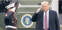  ?? YURI GRIPAS/ABACAPRESS/TNS ?? President Donald Trump salutes from the steps of Marine One on the south lawn of the White House upon his return to Washington on Oct. 1 from Bedminster, NewJersey.