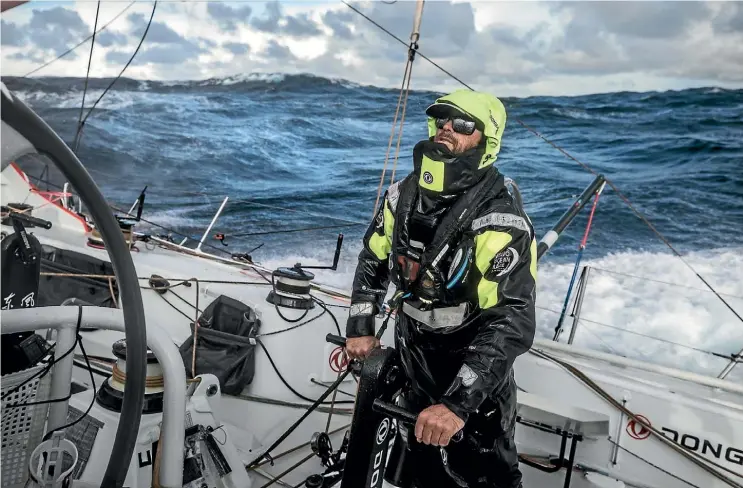  ??  ?? Daryl Wisland works the mainsheet on board Chinese entry Dongfeng Race Team during the Volvo Ocean Race.