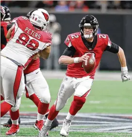  ?? CURTIS COMPTON / CCOMPTON@AJC.COM ?? Falcons quarterbac­k Matt Ryan is one of the highest paid at his position in the NFL this season at $30 million. Despite the high payout, he and the Falcons won’t even be in the postseason. In his career, the Falcons’ signal-caller has a 4-6 record in the playoffs.