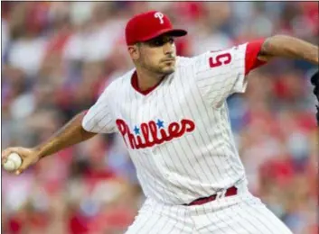  ?? LAURENCE KESTERSON — THE ASSOCIATED PRESS ?? Phillies starting pitcher Zach Eflin went eight strong innings in Saturday night’s 8-3 victory over the Miami Marlins at Citizens Bank Park.