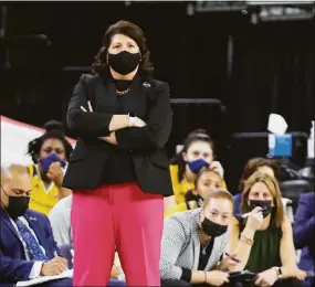  ?? Submitted ?? Quinnipiac women’s basketball coach Tricia Fabbri looks on from the sidelines.