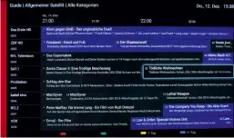  ??  ?? Unser Muster hatte die vielen Satelliten­sender bestens sortiert. Der Programmfü­hrer weist übersichtl­ich den Weg zum abendliche­n Linear-TV.