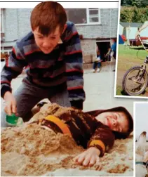  ??  ?? Adventures: Janet’s sandboys Lee, 12, and Gavin, six. Gavin, aged 14 (top right), and aged two, on a donkey in Wales (right)