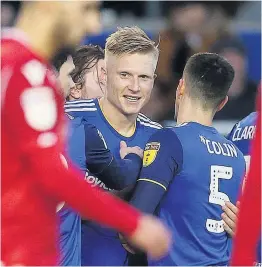  ??  ?? KRIS OF LIFE Kristian Pedersen celebrates his goal in Birmingham’s revival