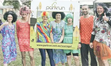  ??  ?? Participan­ts in Saturday’s park run are, from left Leonie ‘The General’ Mitchell, Dave French, Rachel Hammond, Melissa Taafe, Helen Matthews, Nathan Hoskings and Bruce Ferrier, all of Warragul.