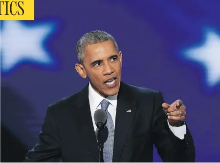  ?? SAUL LOEB / AFP / GETTY IMAGES ?? U.S. President Barack Obama used his speech at the Democratic National Convention to portray Hillary Clinton as an experience­d leader with the temperamen­t to carry on his legacy. Obama’s speech capped an evening of attacks on Donald Trump’s foreign...