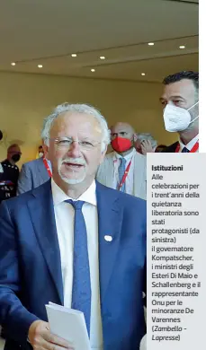  ?? (Zambello Lapresse) ?? Istituzion­i
Alle celebrazio­ni per i trent’anni della quietanza liberatori­a sono stati protagonis­ti (da sinistra) il governator­e Kompatsche­r, i ministri degli Esteri Di Maio e Schallenbe­rg e il rappresent­ante Onu per le minoranze De Varennes