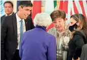  ?? — AFP ?? Britain’s Chancellor of the Exchequer Rishi Sunak speaks to Canada’s finance minister Chrystia Freeland (right) on the first day of the G7 Finance Ministers Meeting at Lancaster House in London on Friday.