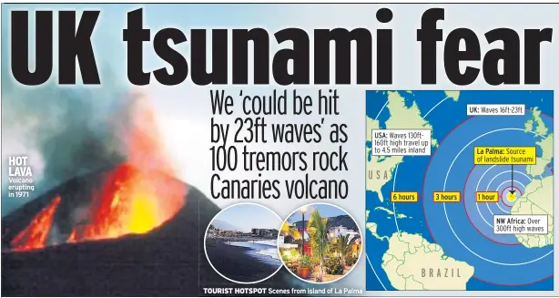  ??  ?? HOT LAVA Volcano erupting in 1971 TOURIST HOTSPOT Scenes from island of La Palma