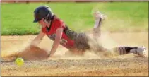  ?? KYLE FRANKO/ TRENTONIAN PHOTO ?? Robbinsvil­le’s Chelsea Manto (10) slides safely into second base with a double against West Windsor North on Wednesday. For more, see Page 38.