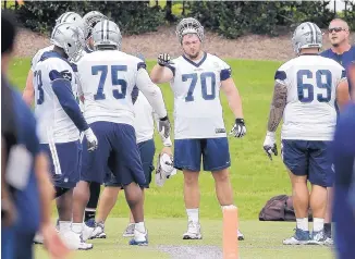  ?? BRANDON WADE/ASSOCIATED PRESS ?? Dallas guard Zack Martin (70) rejoined the Cowboys for mandatory minicamp Tuesday as he closes in on signing a new contract. The two-time All-Pro is expected to be the NFL’s highest-paid guard.